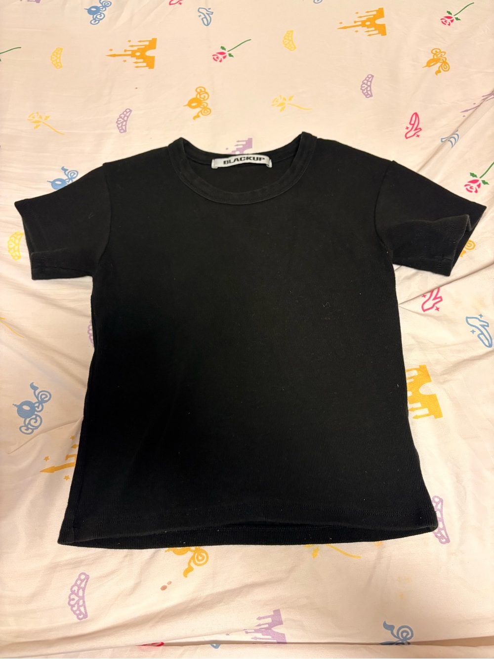 BLACKUP Black Ribbed Short Sleeve Top